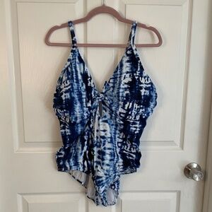 TIE DYE BLUE AND WHITE BATHING SUIT PLUS SIZE 20/22